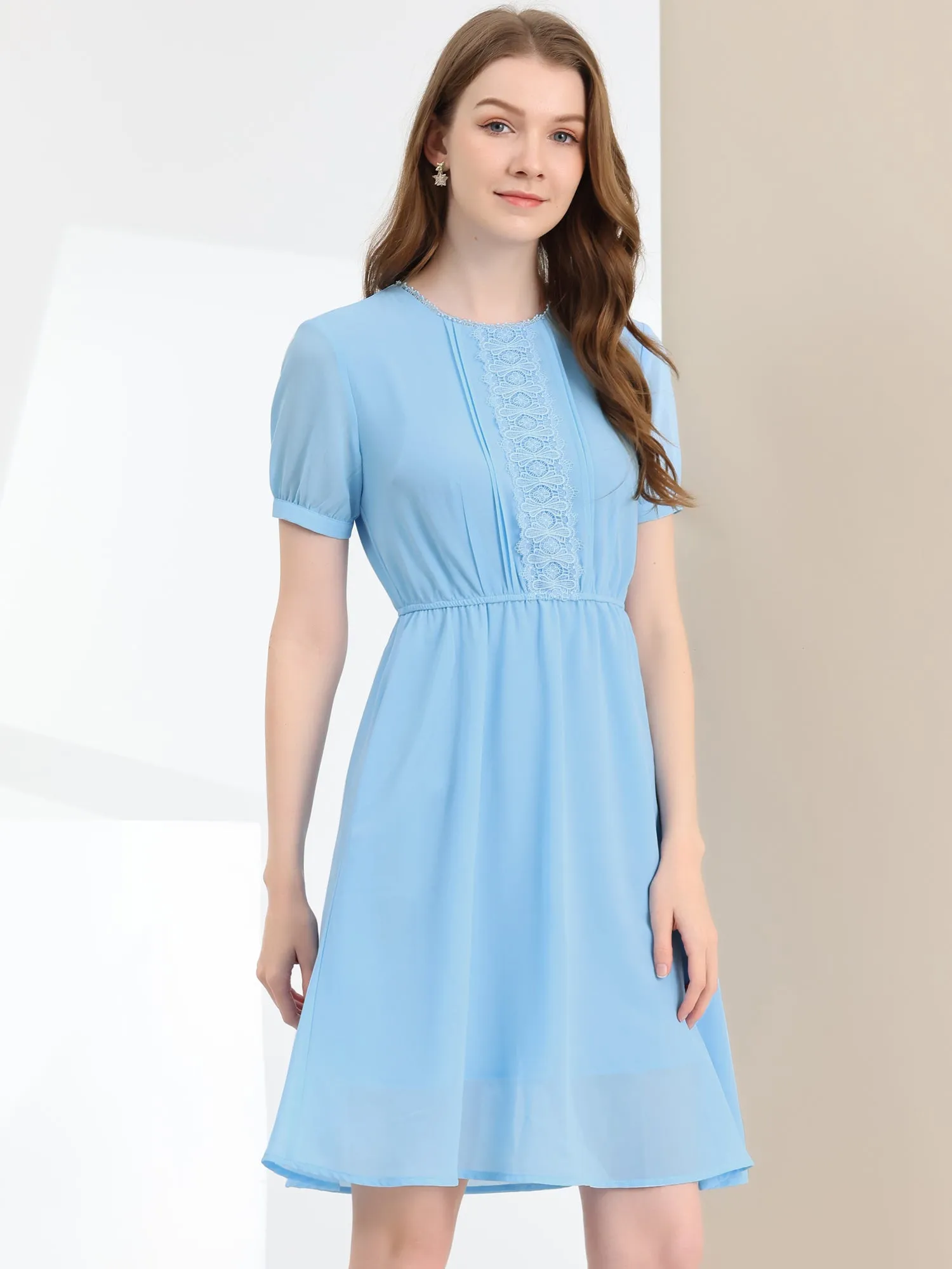 Puff Sleeve Summer Flowy Chiffon Dress
