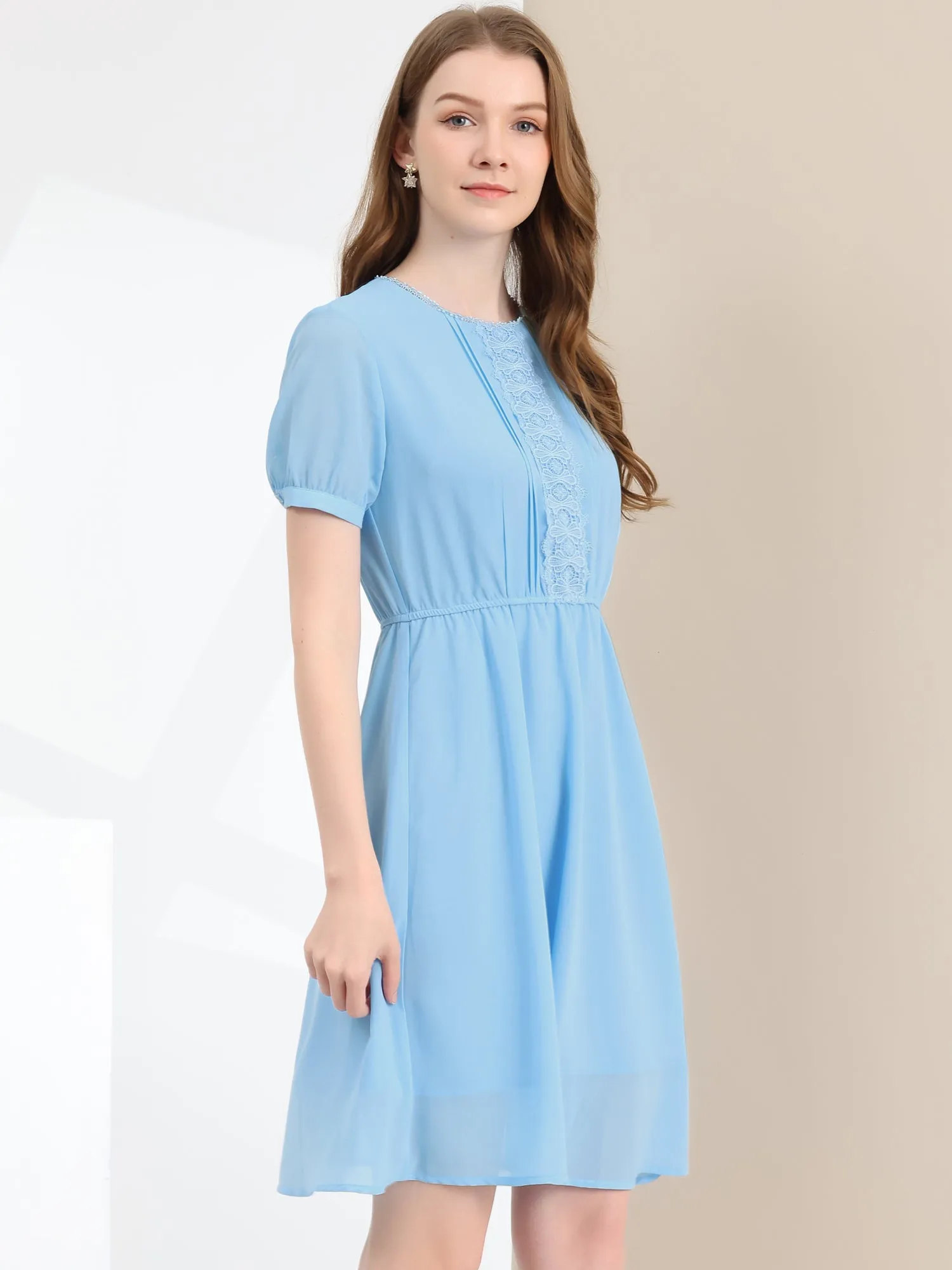 Puff Sleeve Summer Flowy Chiffon Dress