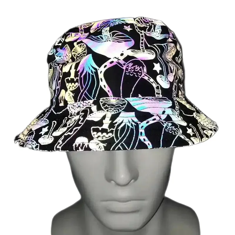 Punk Rock Hip Hop Style Colorful Reflective Bucket Hat