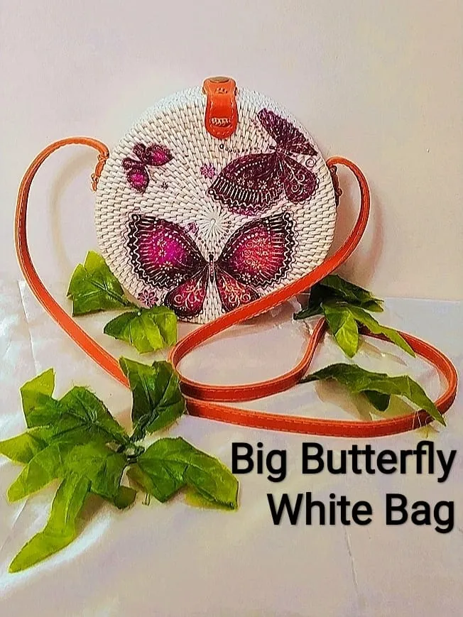 Purple Butterfly White Round Sling Bag