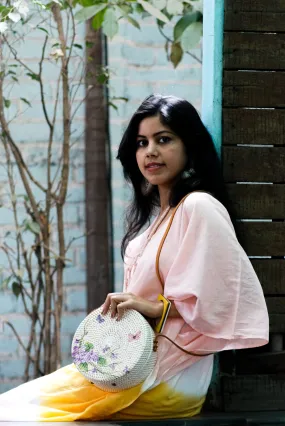 Purple Flower With Butterfly White Round Sling  Bag