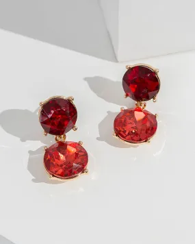 Red Double Circle Drop Earrings