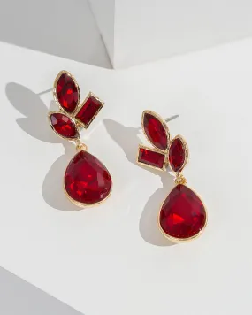 Red Mixed Crystal Cluster Drop Earrings