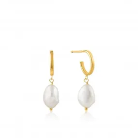 Shiny Gold Pearl Mini Hoop Earrings E019-02G