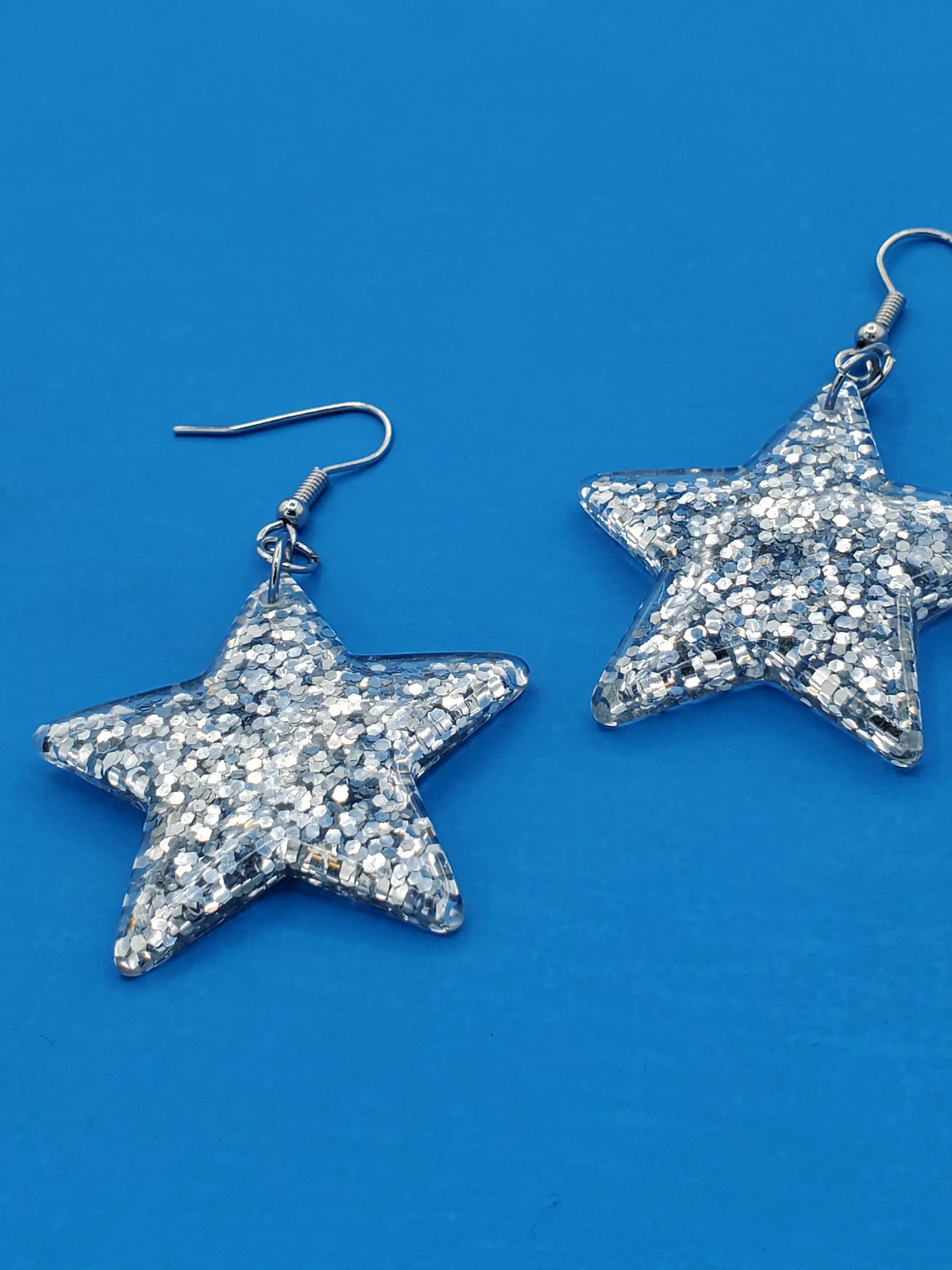 Silver Glitter Star Dangle Earrings
