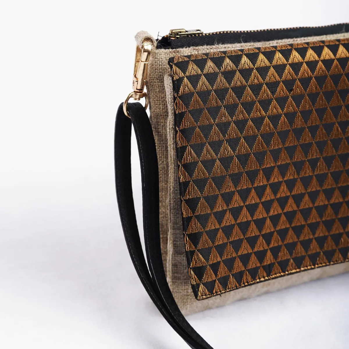 Sling bag, Brocade with pure Linen and pure leather handles