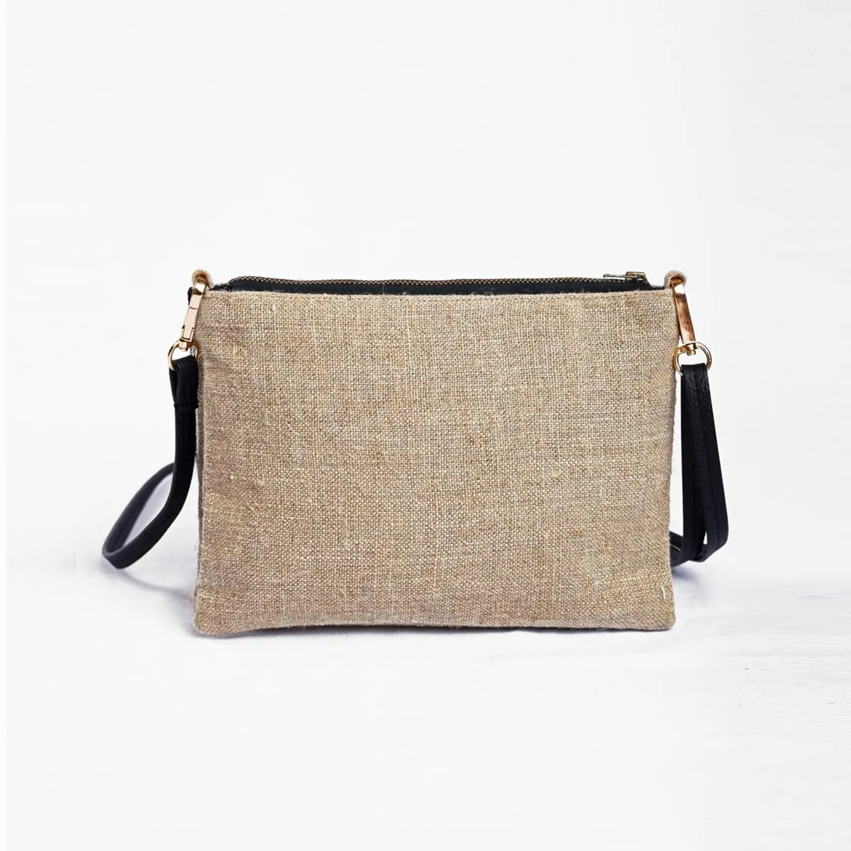 Sling bag, Brocade with pure Linen and pure leather handles
