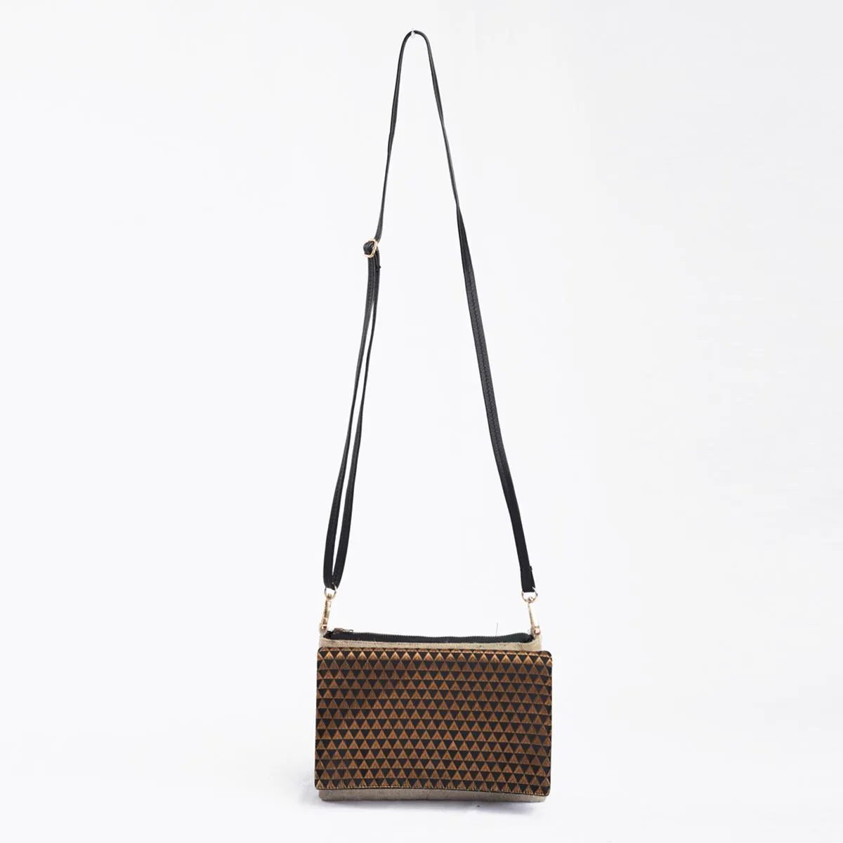 Sling bag, Brocade with pure Linen and pure leather handles