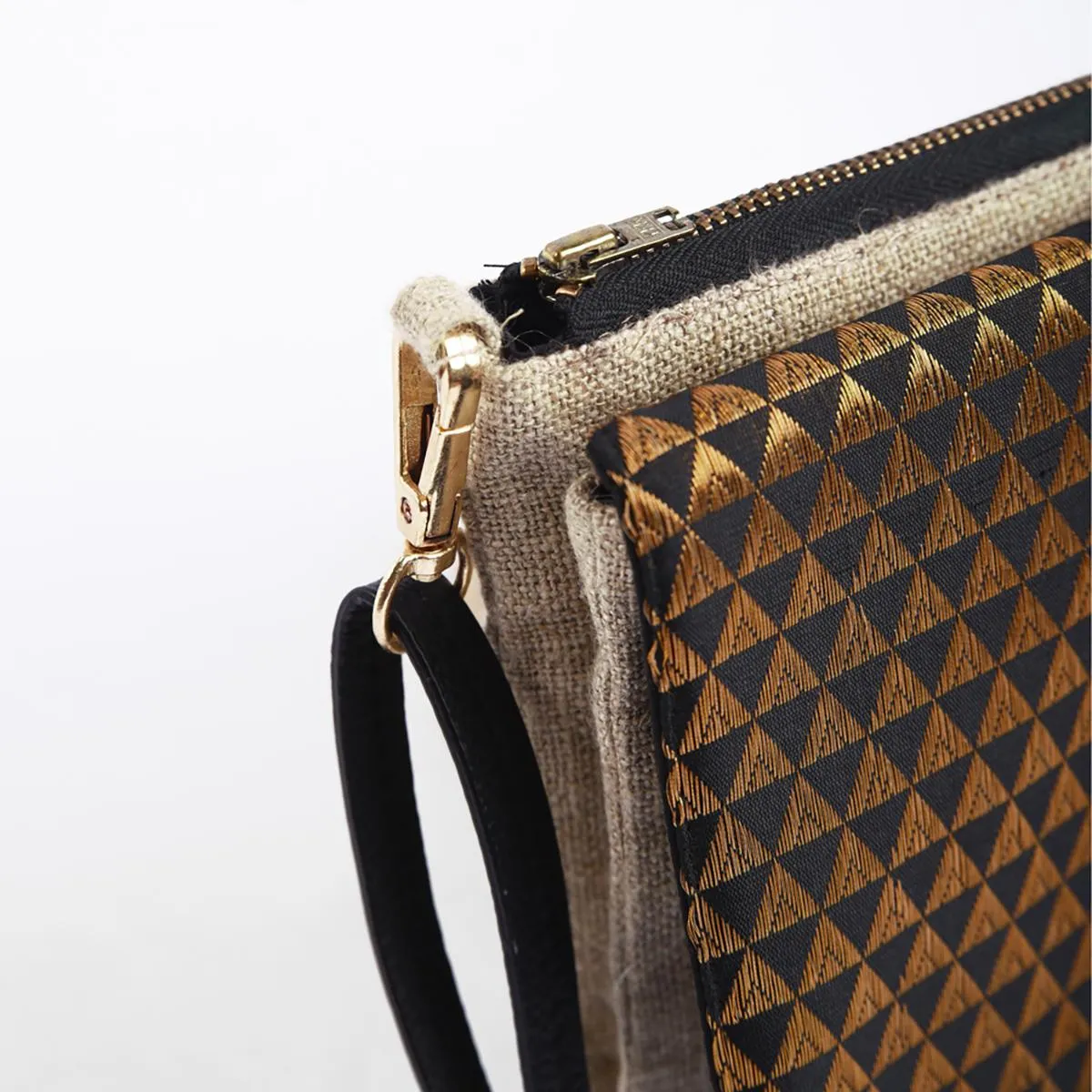 Sling bag, Brocade with pure Linen and pure leather handles