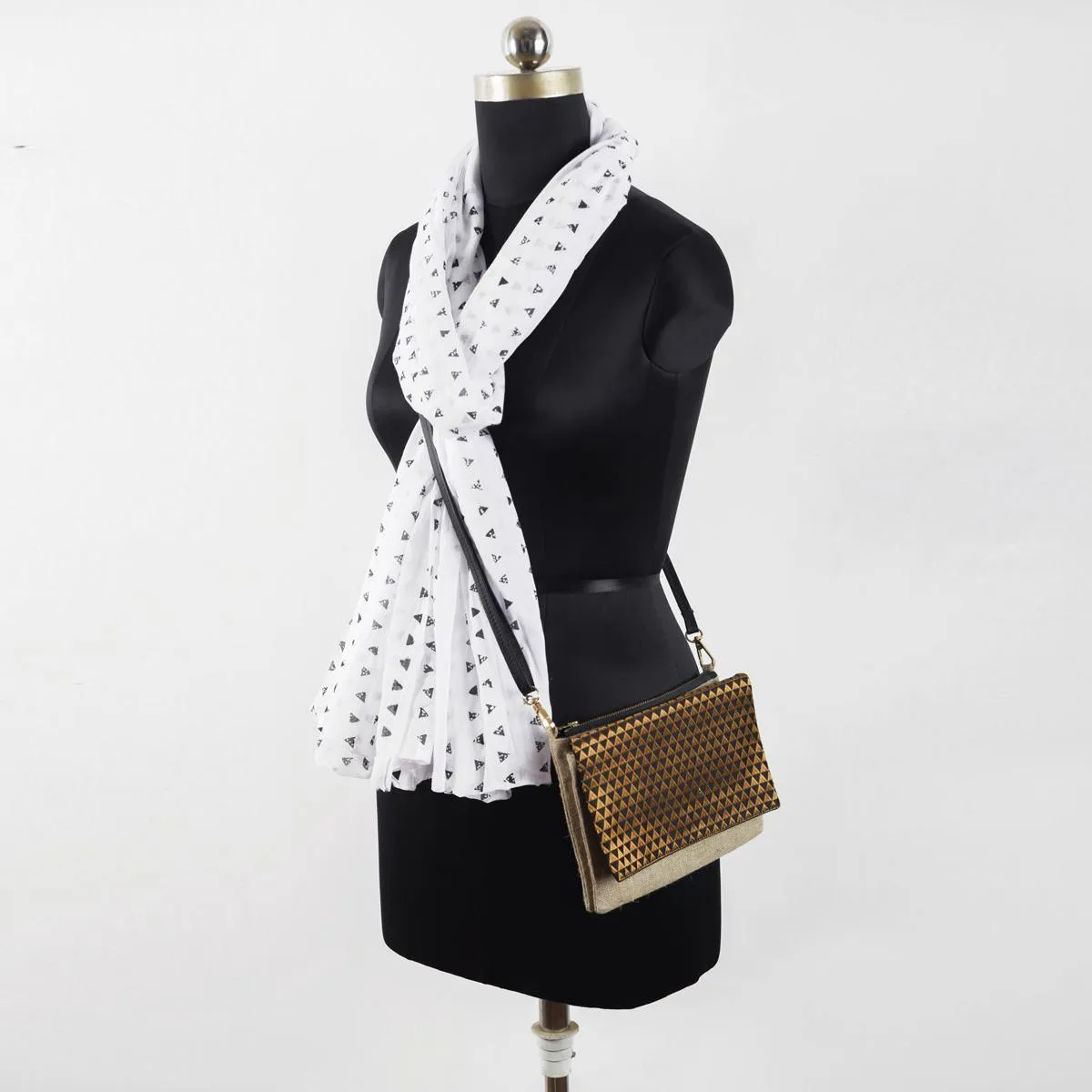 Sling bag, Brocade with pure Linen and pure leather handles