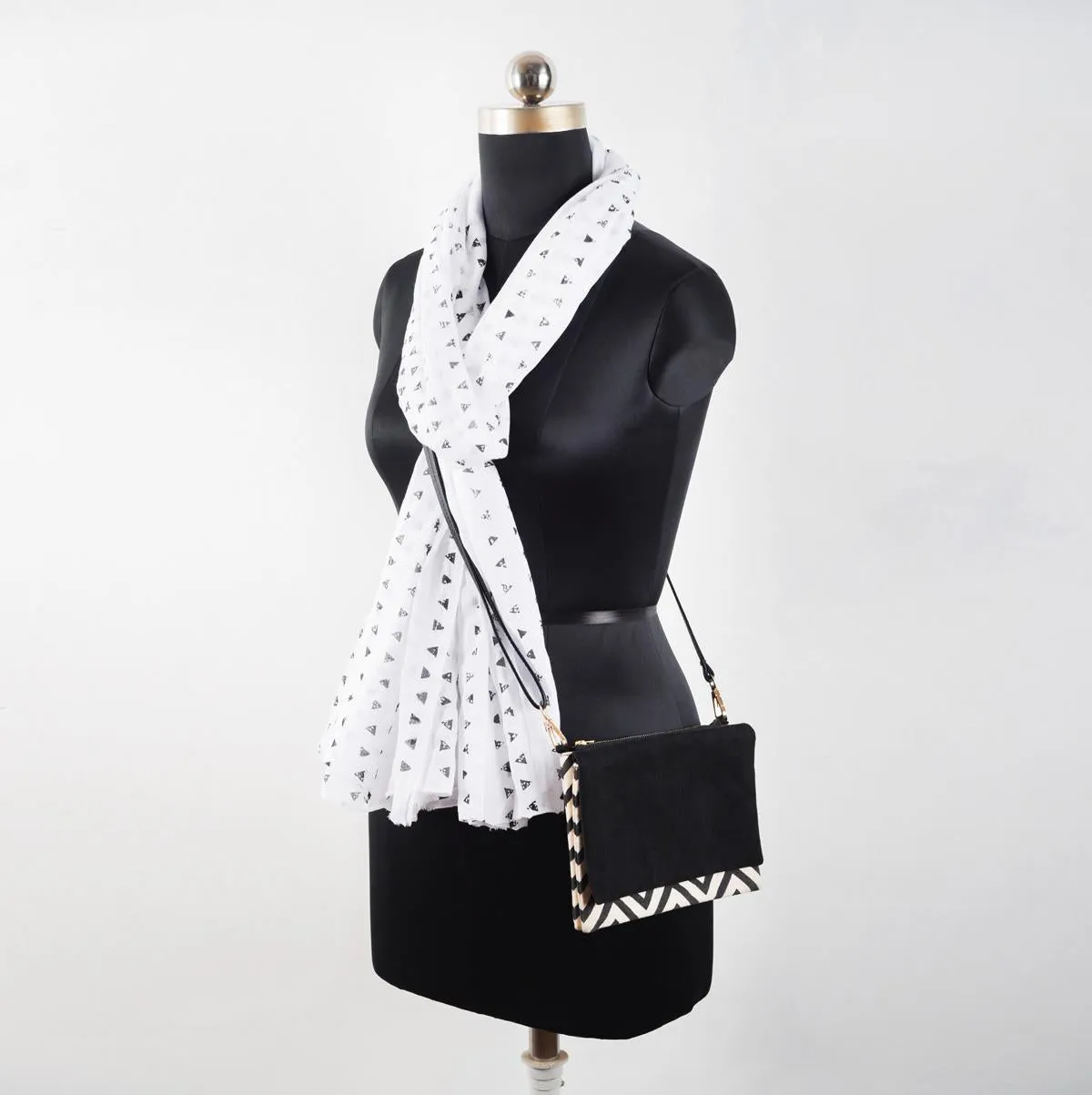 Sling bag, Chevron print canvas with black suede and pure leather handles
