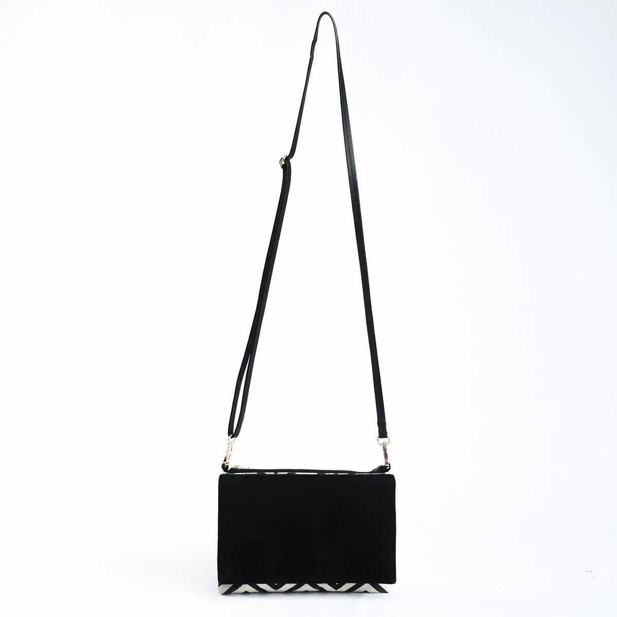 Sling bag, Chevron print canvas with black suede and pure leather handles