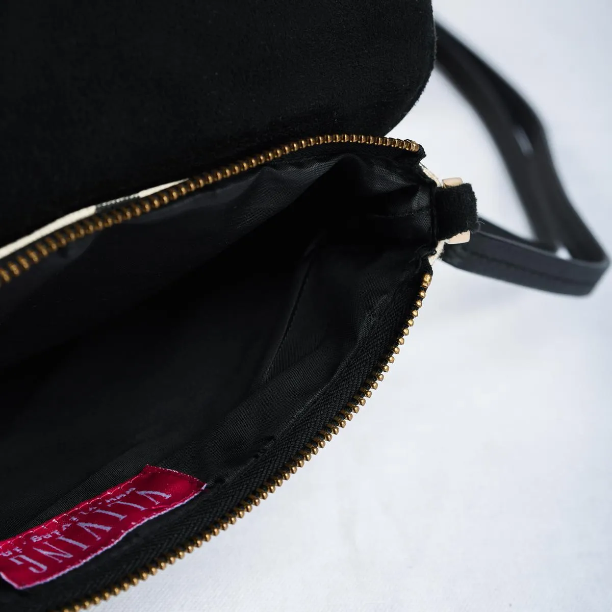 Sling bag, Chevron print canvas with black suede and pure leather handles