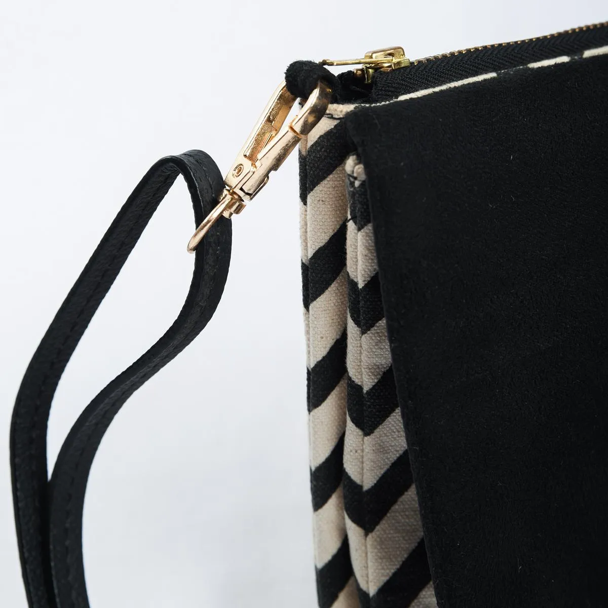 Sling bag, Chevron print canvas with black suede and pure leather handles