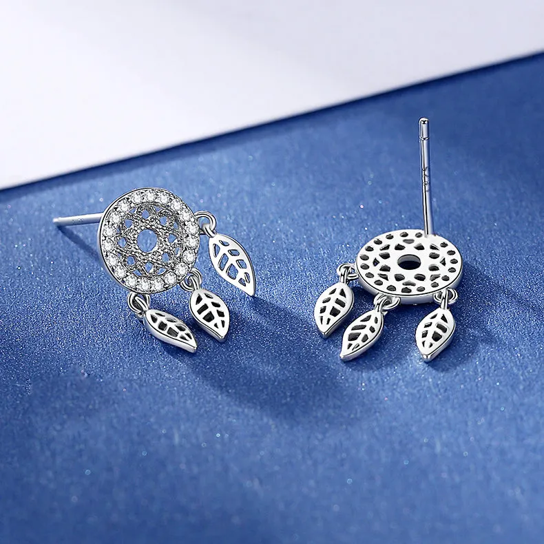 SLUYNZ 925 Sterling Silver Dream Catcher Earrings Drop for Women Teen Girls Feather Tassel Earring Studs