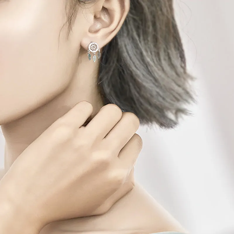 SLUYNZ 925 Sterling Silver Dream Catcher Earrings Drop for Women Teen Girls Feather Tassel Earring Studs