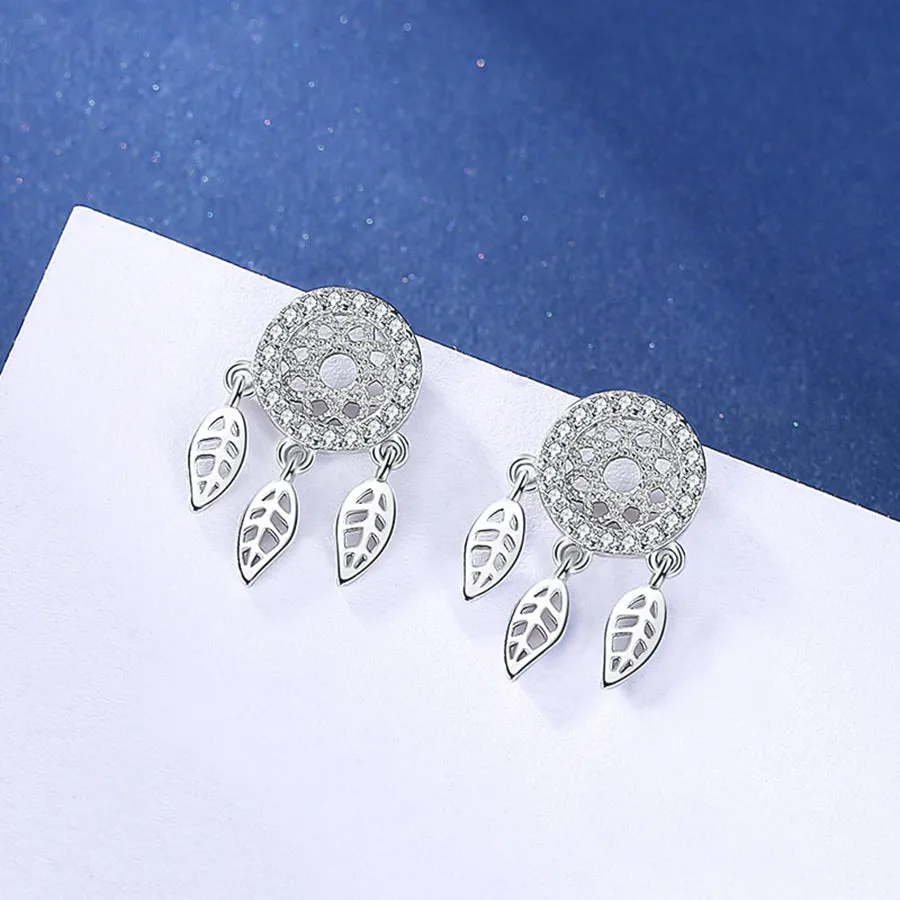 SLUYNZ 925 Sterling Silver Dream Catcher Earrings Drop for Women Teen Girls Feather Tassel Earring Studs