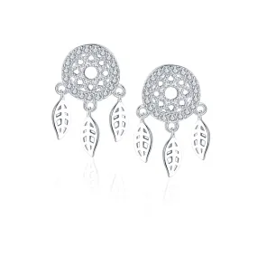 SLUYNZ 925 Sterling Silver Dream Catcher Earrings Drop for Women Teen Girls Feather Tassel Earring Studs