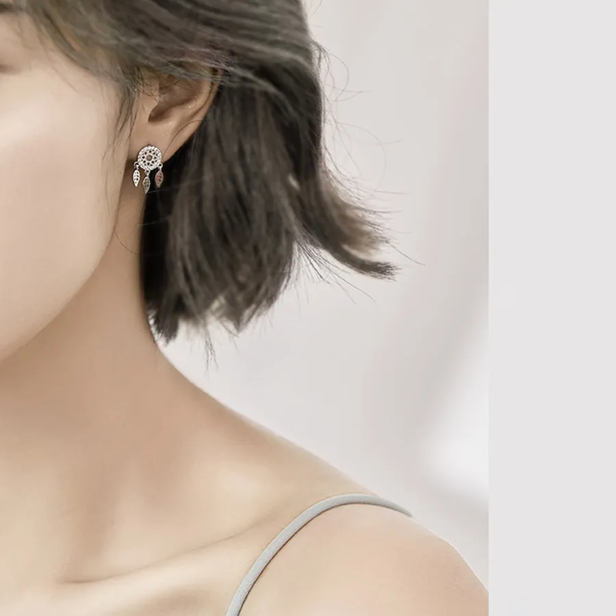 SLUYNZ 925 Sterling Silver Dream Catcher Earrings Drop for Women Teen Girls Feather Tassel Earring Studs