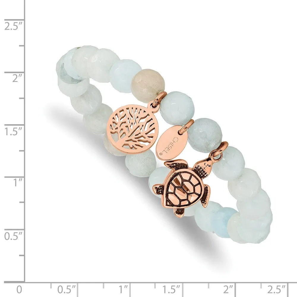 Stainless Steel Antiqued&Polished Rose IP Blue/Grey Dyed Jade Bracelet