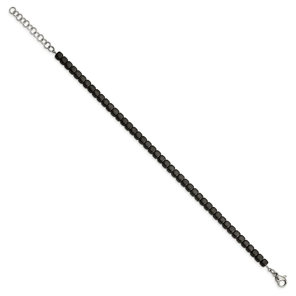 Stainless Steel Brushed and Polished Hematite 7in w/1.25in ext Bracelet