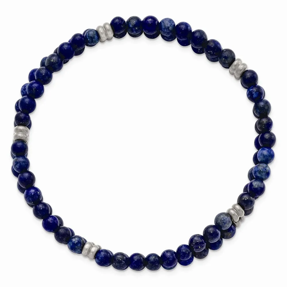 Stainless Steel Brushed Antique Bronze-plated Lapis Stretch Bracelet