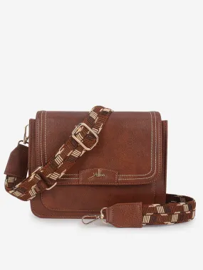 Tan Multicompartment Sling Bag For Women