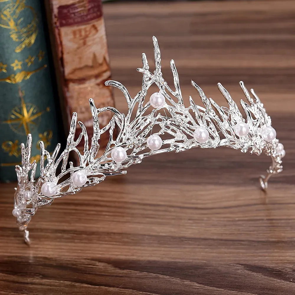 TAVIMART  -  Blaze Flame Designs Wedding Tiaras Crown Pearl  Beading Brides Hairbands Hair Accessories Evening Jewelry Birthday Gifts