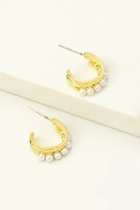 Two Layer Huggie Hoop Earrings with Half Pearls