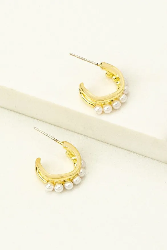 Two Layer Huggie Hoop Earrings with Half Pearls