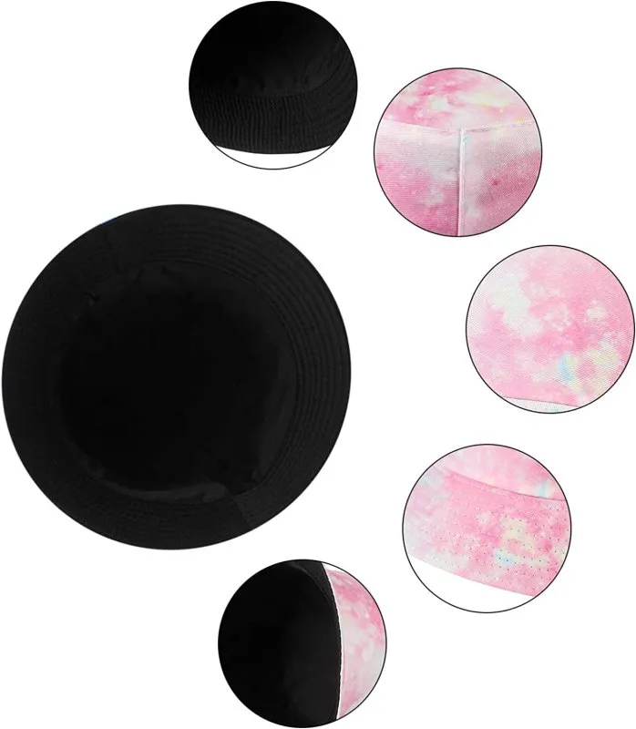 Unisex Summer Bucket Hat for Women Men Cotton Reversible Double-Side-Wear Tie Dye Bucket Hats Fisherman Beach Sun Cap for Outdoor Activities/Travelling Pink