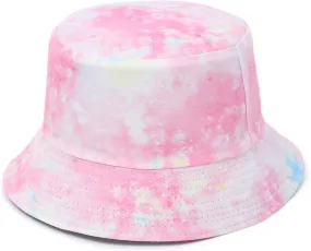 Unisex Summer Bucket Hat for Women Men Cotton Reversible Double-Side-Wear Tie Dye Bucket Hats Fisherman Beach Sun Cap for Outdoor Activities/Travelling Pink