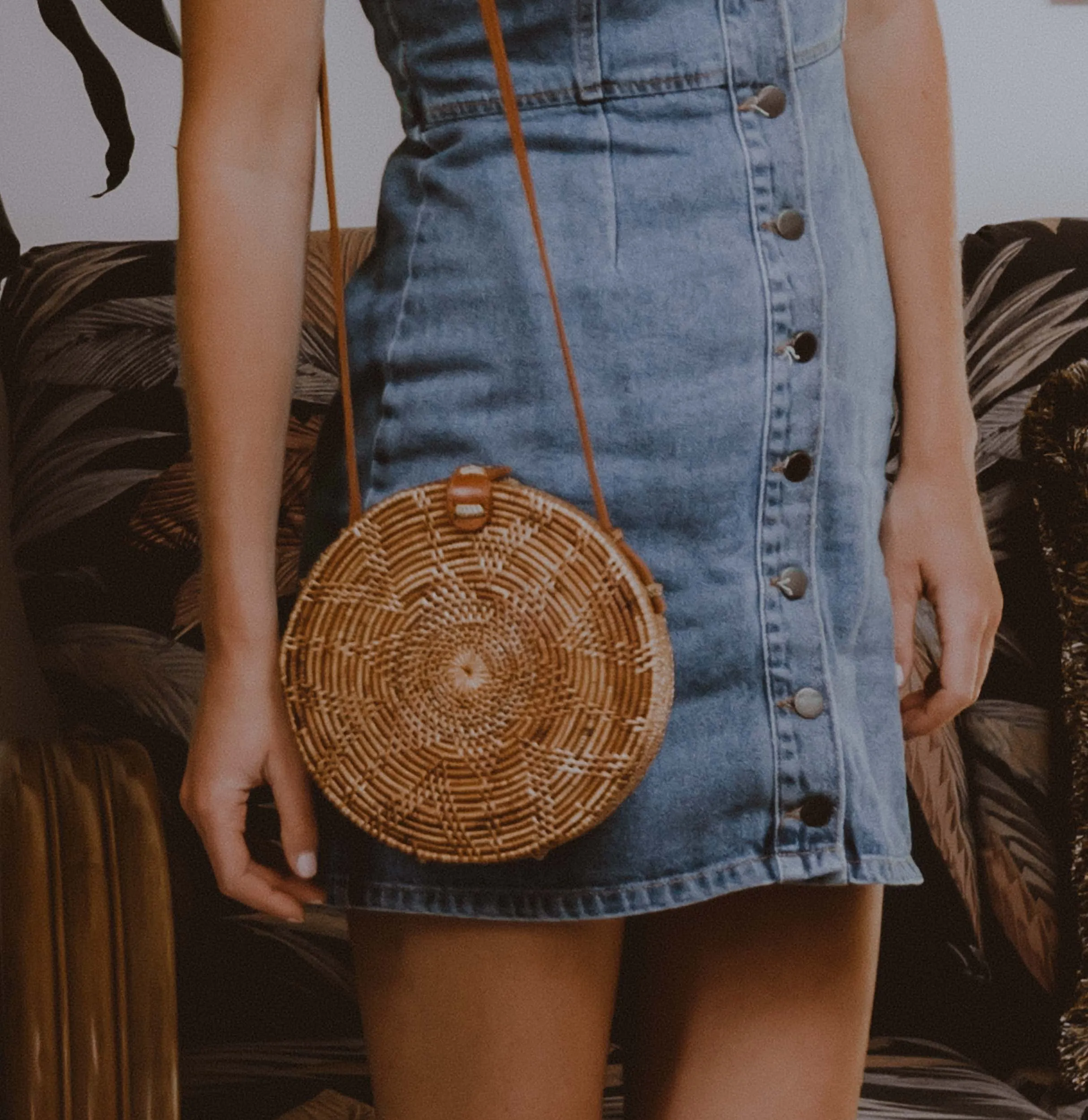 Vegan Round Rattan Bag