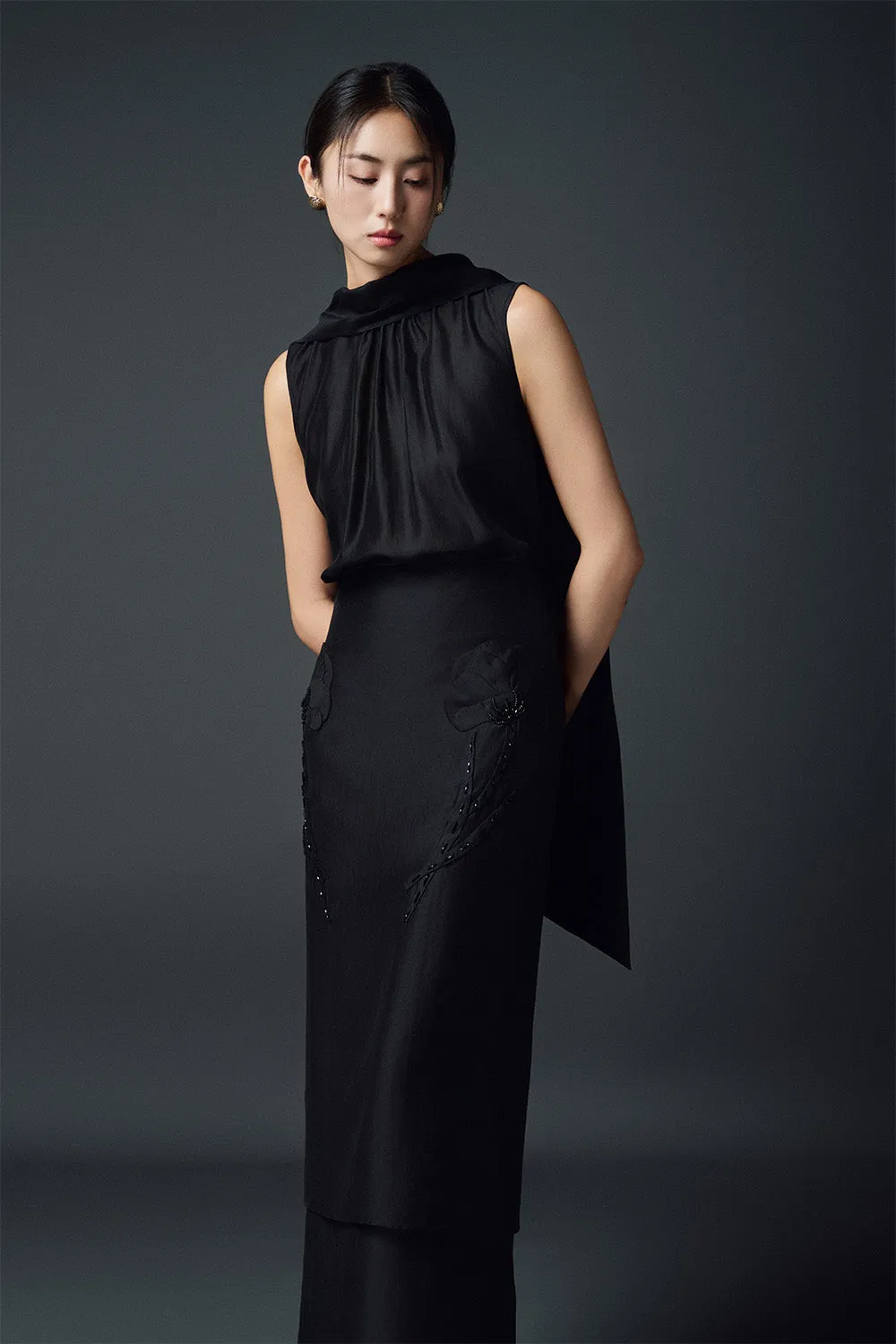 Vinca Straight Scarf Neck Chiffon Top