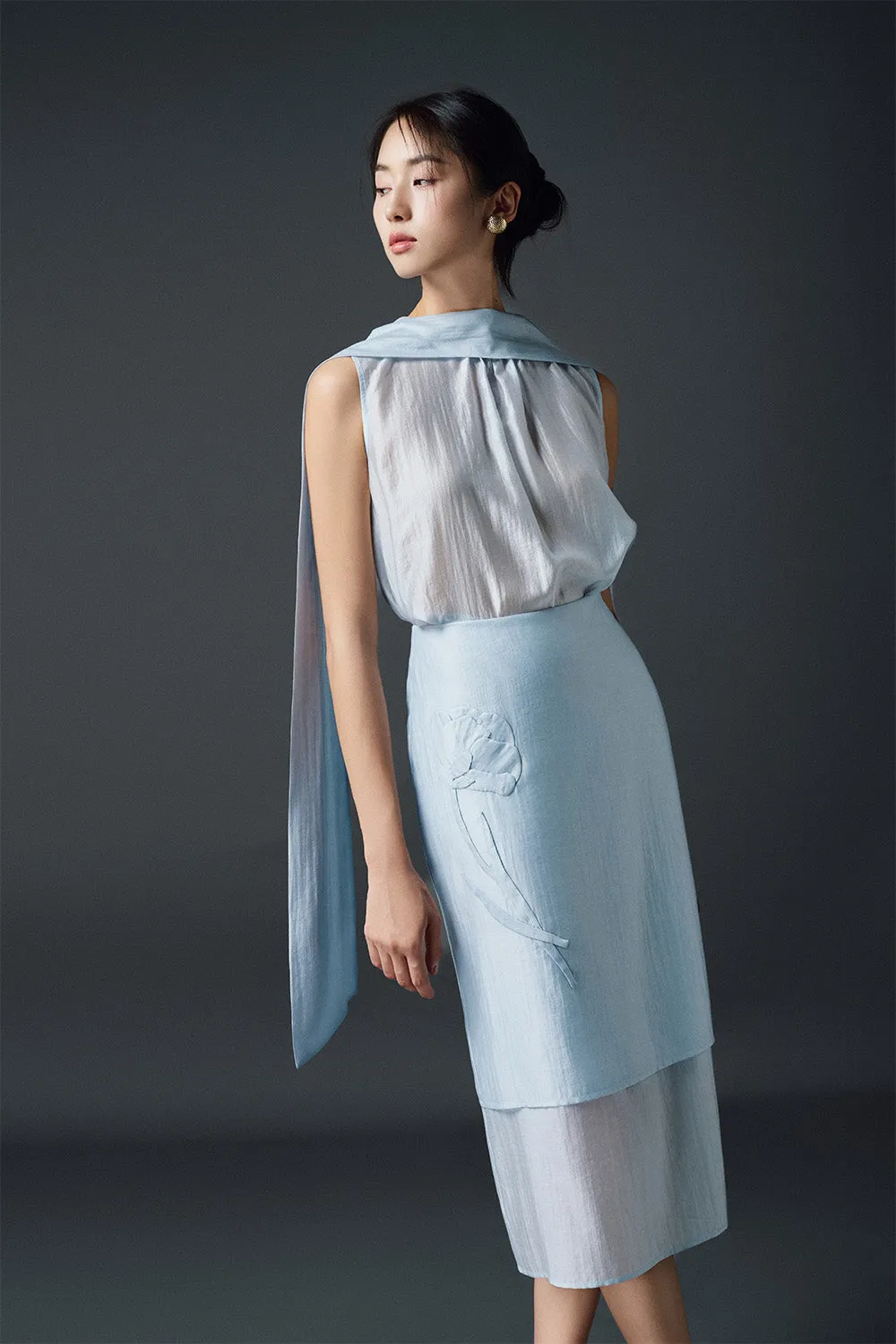 Vinca Straight Scarf Neck Chiffon Top