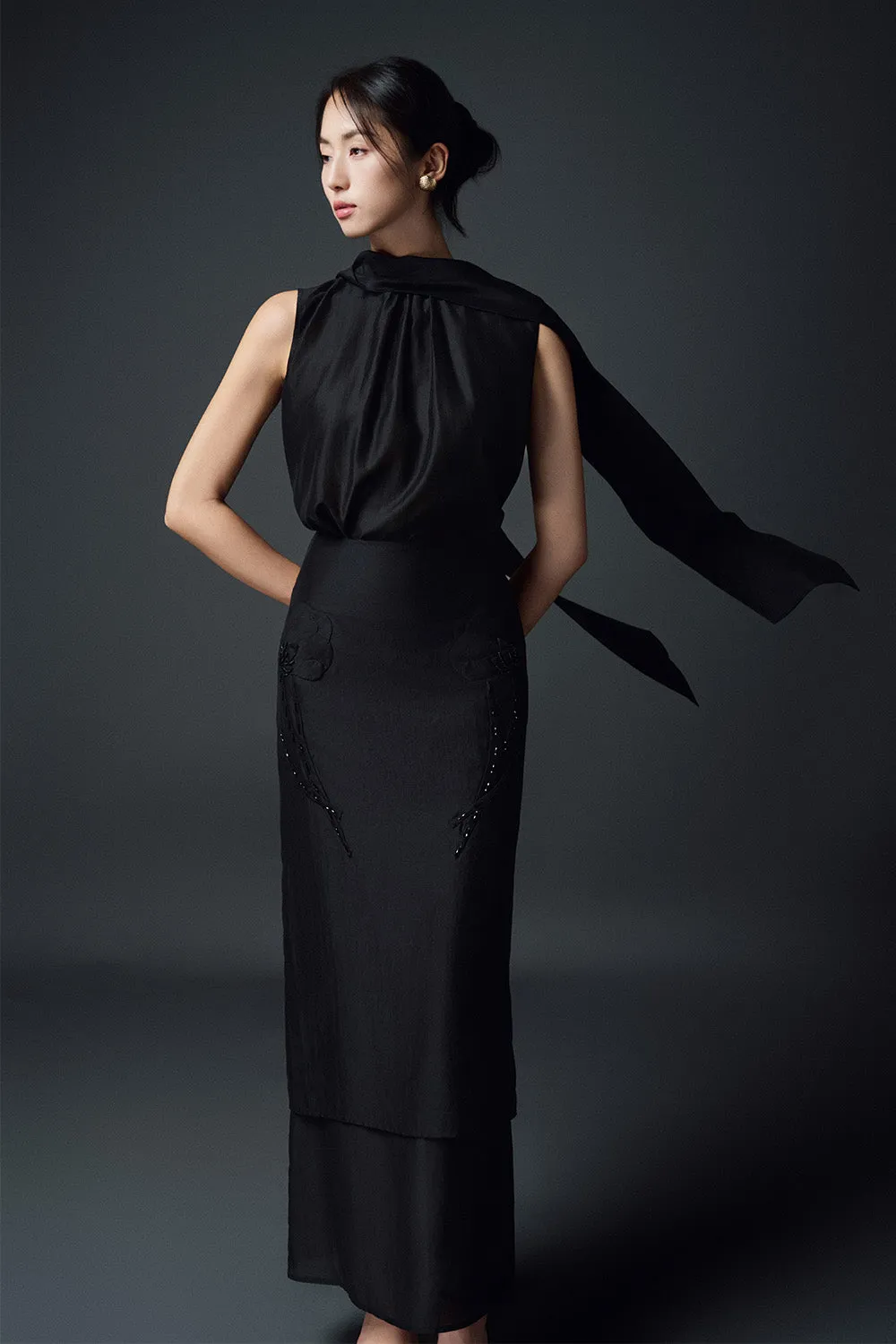 Vinca Straight Scarf Neck Chiffon Top