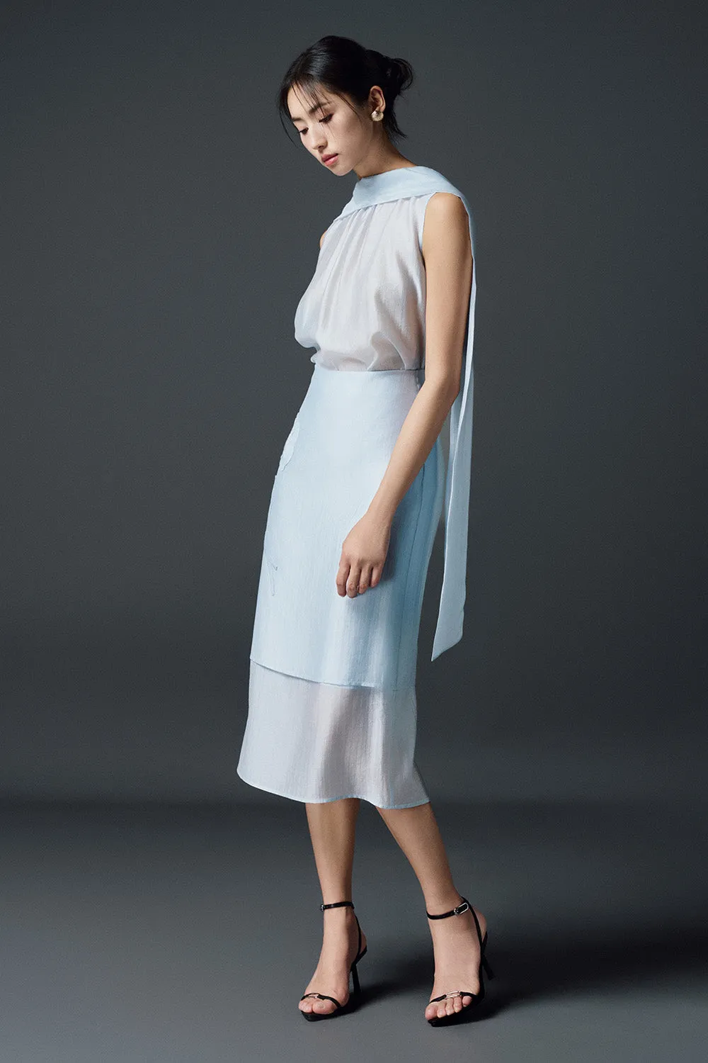 Vinca Straight Scarf Neck Chiffon Top
