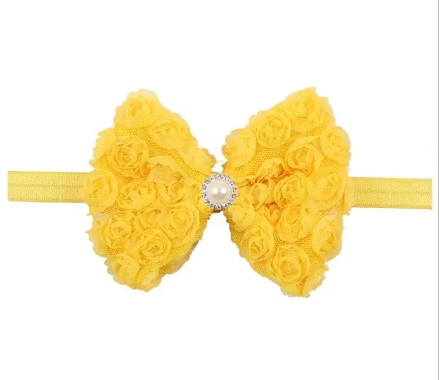 Vintage Girls Pearl Double Layer Rose Flowers Bowknot Headband Headwear Children Kids Hair Band Head Piece Accessories