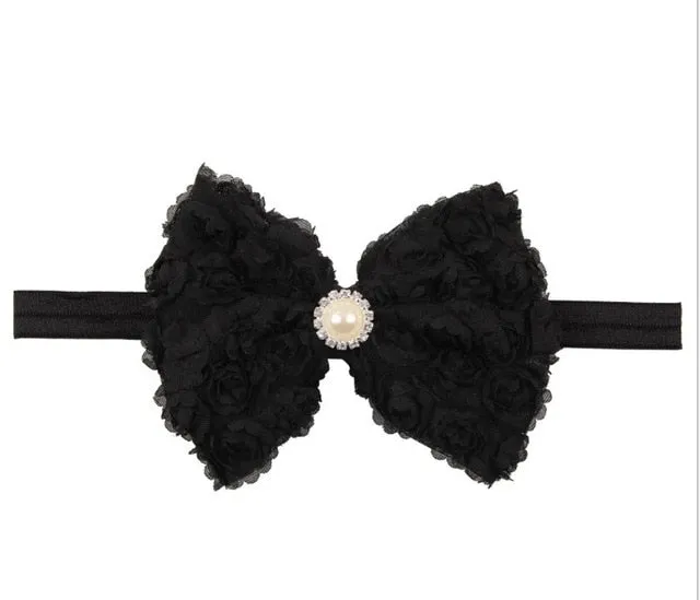 Vintage Girls Pearl Double Layer Rose Flowers Bowknot Headband Headwear Children Kids Hair Band Head Piece Accessories
