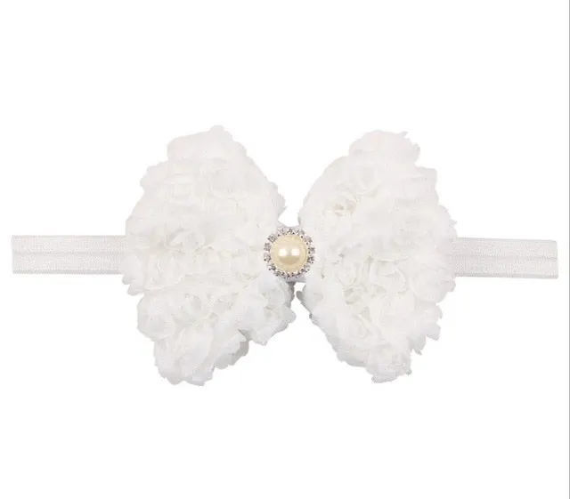 Vintage Girls Pearl Double Layer Rose Flowers Bowknot Headband Headwear Children Kids Hair Band Head Piece Accessories