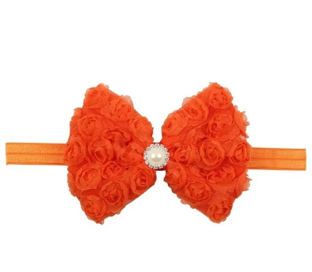 Vintage Girls Pearl Double Layer Rose Flowers Bowknot Headband Headwear Children Kids Hair Band Head Piece Accessories