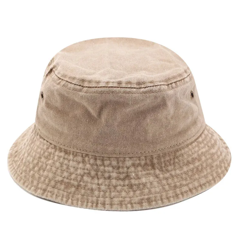 Washed Denim Bucket Hat Cotton Streetwear Fluorescent Color Cap