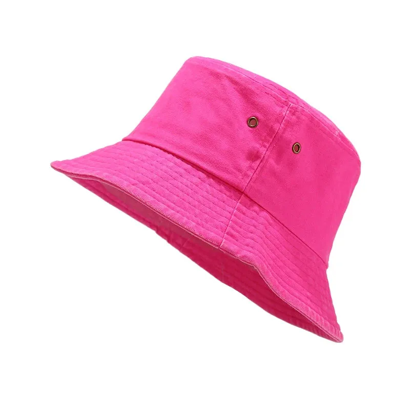 Washed Denim Bucket Hat Cotton Streetwear Fluorescent Color Cap