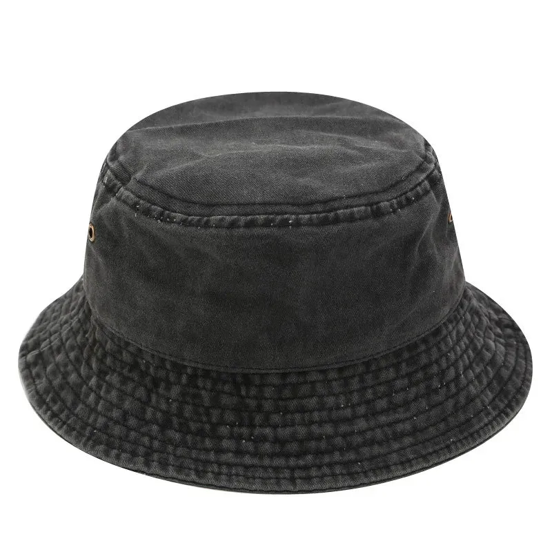 Washed Denim Bucket Hat Cotton Streetwear Fluorescent Color Cap