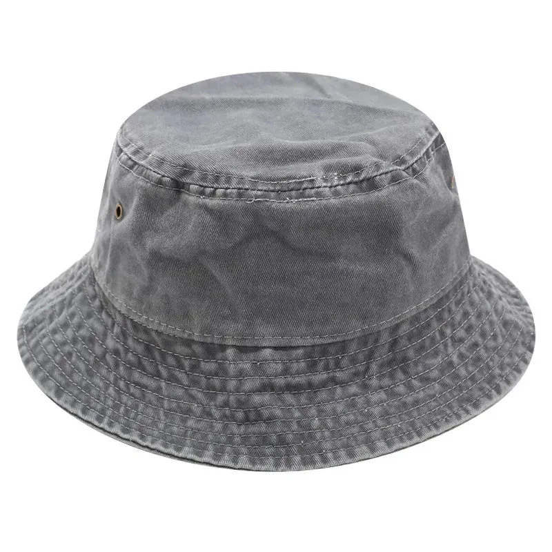 Washed Denim Bucket Hat Cotton Streetwear Fluorescent Color Cap