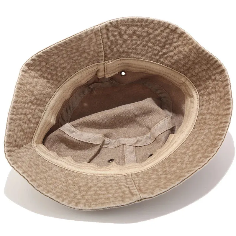 Washed Denim Bucket Hat Cotton Streetwear Fluorescent Color Cap