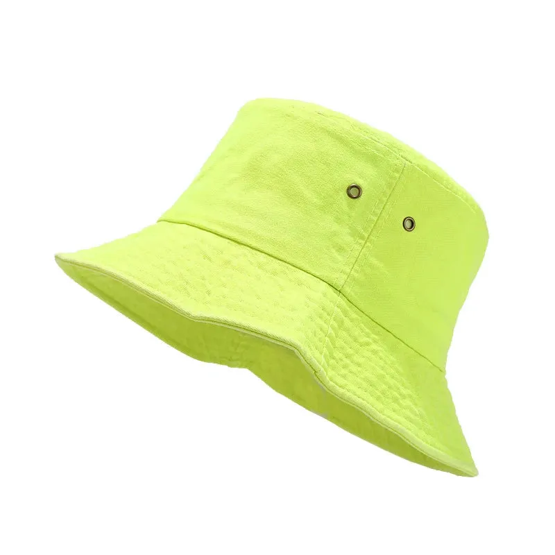 Washed Denim Bucket Hat Cotton Streetwear Fluorescent Color Cap