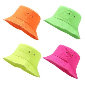 Washed Denim Bucket Hat Cotton Streetwear Fluorescent Color Cap
