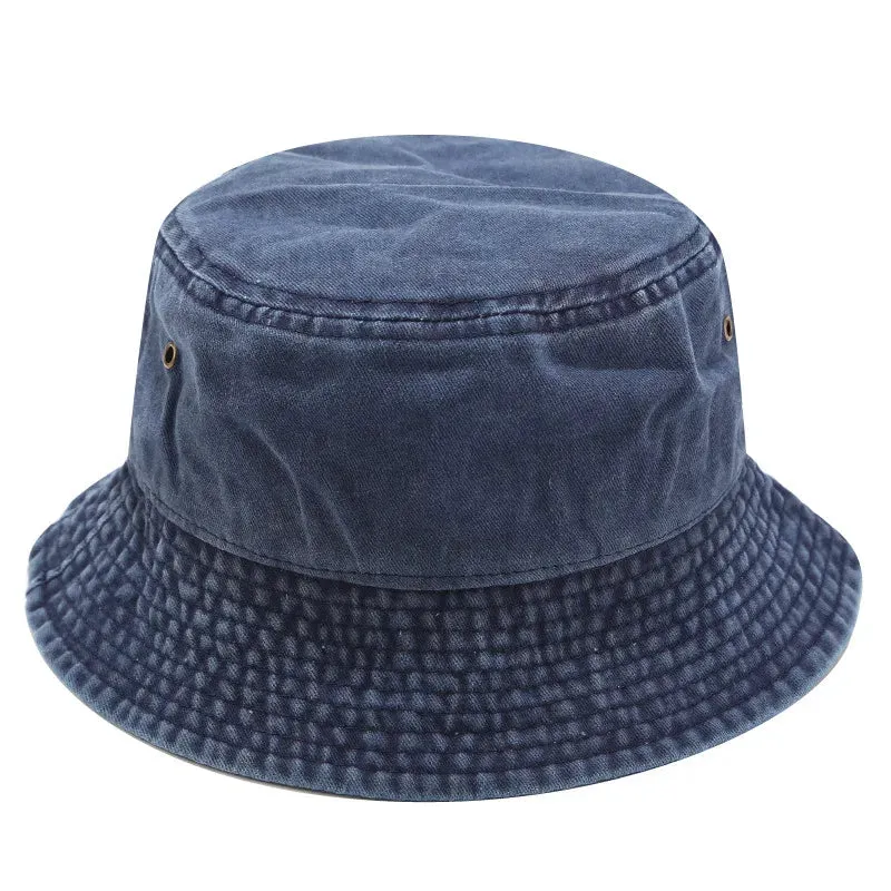 Washed Denim Bucket Hat Cotton Streetwear Fluorescent Color Cap