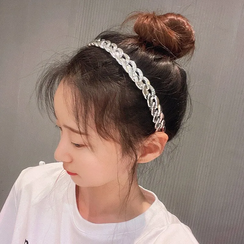 Wenkouban New 2022 Acetate Chain Gold Silver Bezel Hairbands Women's accessories Vintage Fashion Girls Headband Hoop Femme Hair Ornaments